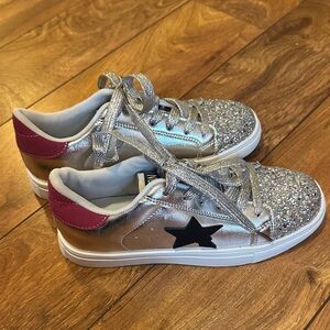 Boutique sneaker- Silver Glitter with Black Star